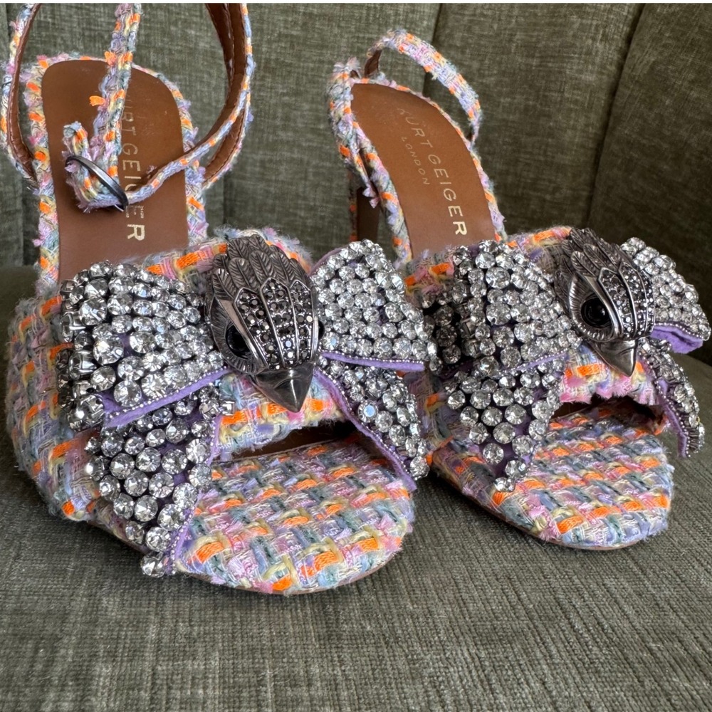 Kurt Geiger Kensington Bow Heels Tweed Crystal Eagle Purple Orange EU36 US6 COA - Picture 3 of 8